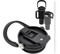 Tapa de popote abatible de 40 onzas para vaso de viaje Stanley Quencher de 40 onzas, tapa de vaso abatible de repuesto con pajilla, fácil de transportar (negro)