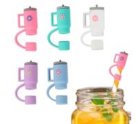 Tapa de popote compatible con la cubierta de popote Stanley, 5 pajitas de silicona suave y coloridas, reutilizables, puntas universales portátiles a prueba de polvo para accesorios de tapa de pajita