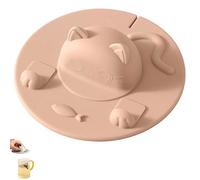Tapa de silicona para taza de té, tapa y cubierta de taza, exprimidor de bolsas de té reutilizable con diseño de gato, apto para lavavajillas, se adapta a la mayoría de tazas (rosa claro)