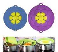 Tapa de tapón contra derrames, protección contra derrames y hervir, cubierta de silicona para ollas, herramienta de cocina multifunción (11 pulgadas (morado) + 10.2 pulgadas (azul))