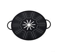 Tapa de tapón de derrames de silicona, cubierta de olla resistente al calor con ventilación de vapor y asas, para hervir sopa y cocinar al vapor en la cocina (negro)