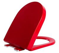 Tapa De WC Alargado 46 x 36 cm, Tapa De Inodoro Silenciosa De Cierre Suave Con 4 Parachoques Antideslizantes, Bisagras Fijas Superiores, Asientos De Inodoro En Forma De D/U, Rojo