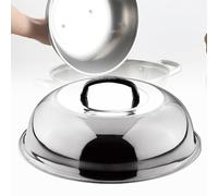 Tapa de wok redonda multifuncional de acero inoxidable con asa, tapa teppanyaki para freír en casa, asar al vapor al aire libre (34cm)