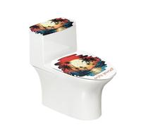 Tapa Inodoro Cubierta Árbol Del Sol Rojo Poliéster Lavable Tapa de Tanque de Inodoro Suave y Elástica Fácil de Instalar Antideslizante Protectora Funda Antipolvo (4 piezas)