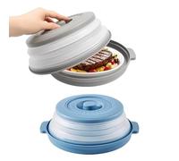 Tapa Microondas Plegable, Set de 2 Piezas Tapadera para Microondas Antisalpicaduras con Orificios de Vapor, Bandeja Escurridor para Calentar Comida Frutas Verduras (Verde+Gris)