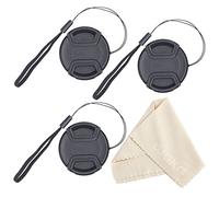 Tapa Objetivo 55mm de Lente Frontal con Pinza Central y Correa de sujeción para Canon, Nikon, Sony y Otras cámaras Reflex - Lote de 3 Unidades + Paño Limpieza Objetivos Microfibra