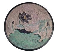 Tapa para fosa séptica con Base, Tapa Redonda y Marco, de Fibra de Acero, para Entrada de vehículos, hormigón y Patio, Capacidad de Carga: 1000 kg, diseño de Loto (60 cm/