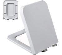 Tapa para inodoro universal de diseño cuadrado con esquinas redondeadas y cierre rápido para limpieza sencilla, fabricada en polipropileno resistente con bisagras de, 47x36cm (04F), 47x36cm (04F)