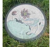 Tapa redonda decorativa para pozos de jardín, cubierta con base para tanques sépticos en entradas de vehículos, tapa metálica de inspección con gancho (Capacidad de carga: 10 toneladas)(D)