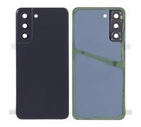 Tapa trasera trasera compatible con Samsung Galaxy S21 FE G990B SM-G990B, carcasa trasera trasera de plástico rígido + lente con marco + adhesivo de doble cara perpegado (gris)