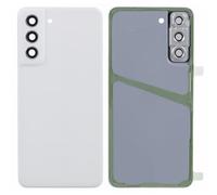 Tapa trasera trasera compatible con Samsung Galaxy S21 FE G990B SM-G990B, carcasa trasera trasera de plástico rígido + lente con marco + adhesivo de doble cara perpegado (blanco)