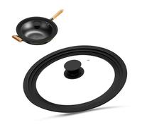 Tapa universal negra, diámetro de 24, 26 y 28, tapa de olla resistente al calor con borde de silicona graduado, tapa de cristal resistente al calor, 3 tamaños con borde de silicona graduado y orificio