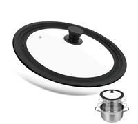 Tapa universal negra, tapa de cristal universal para ollas y sartenes de 28/30/32 cm de diámetro, tapa de cristal resistente al calor con borde de silicona y orificio para vapor, tapa universal para