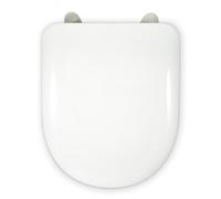 Tapa WC Compatible | Bisagra Especial Extra Larga Acero Inox | Forma D U | Ajustable y Extraíble | Fácil Instalación y Limpieza | Asiento Inodoro Muy Resistente | Blanco | 43 x 36 x 5 cm