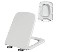 Tapa WC Universal, Asiento Inodoro Cuadrado, Soporta Hasta 200Kg, Instalación Sencilla, Desmontaje Rápido y Cierre Silencioso, Tapa de Inodoro de Urea Formaldehído, Blanco, 04A, 35.5x45cm