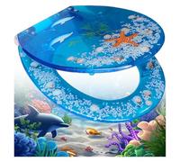 Tapa WC Universal con Suave Descenso Automático y Bisagras Ajustables, Mundo Marino Diseños, Tapa WC De Resina Color Azul, Fácil Limpieza Y Montaje, Tipos O/U/V
