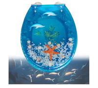 Tapa WC Universal De Resina Transparente Azul con Cierre Suave Lento, Bisagra Ajustable De Acero Inoxidable Silenciosa, Cubierta De Inodoro Elegante y Cómoda, Mundo Marino