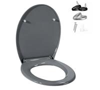 Tapa WC Universal Forma O, Tapa Inodoro Amortiguado con Cierre Suave Silencioso, Liberación Rápida con 1 Botón, Fácil de Limpiar e Instalar, Gris