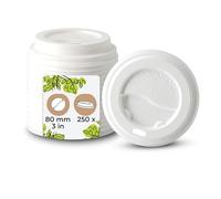 Tapas BIOZOYG para vasos take away Ã~ 80 mm Â- 250 unidades Â- Tapas desechables de plástico PS con abertura para beber Â- blancas, apilables, reciclables, aptas para alimentos, planas