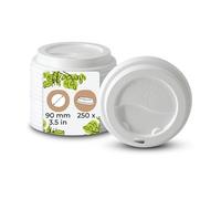 Tapas BIOZOYG para vasos take away Ã~ 90 mm Â- 250 unidades Â- Tapas desechables de plástico PS con abertura para beber Â- blancas, apilables, reciclables, aptas para alimentos, plana