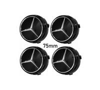 tapas centrales de rueda negras de 75 mm para Mercedes Benz con etiqueta de emblema de repuesto