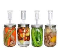 Tapas de fermentación, tapas de tarro de masón, bloqueos para fermentación, 4 unidades de acero inoxidable de boca ancha Mason Jar tapas de fermentación para hacer chucrut, salsa picante