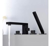 Tapas de mezclador de baño 4 hoyos de doble modo Múltiple Toque con ducha manual, negro LWX