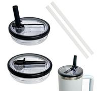Tapas de Repuesto para Vaso Stanley 40oz (2 Piezas), Cubierta a Prueba de Polvo con 2 pajitas, Reutilizables, para Vasos para Stanley Cup, Negro