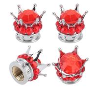 Tapas de VáStago de VáLvula de NeumáTico de AutomóVil, 4 Piezas ABS Universal Crown Tire Wheel Stem Valve Cover Caps Diamond Car Stem Air Caps Cover para AutomóViles Camiones Bicicleta(Rojo)