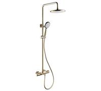 Tapas montado en Pared termostática Oro Cepillado Conjunto Distribuidor baño la batidora latón con Cabezal Lluvia 8 Pulgadas y espectáculo Manos, Ducha de Lujo, F