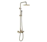 Tapas montado en Pared termostática Oro Cepillado Conjunto Distribuidor baño la batidora latón con Cabezal Lluvia 8 Pulgadas y espectáculo Manos, Ducha de Lujo, F