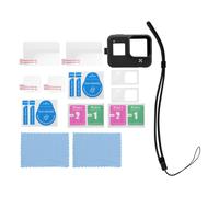 Tapas para lentes de GoPro Hero9, funda protectora de silicona con protector de pantalla de vidrio templado, kit de protección impermeable y tapa