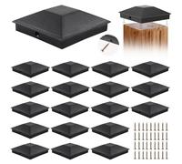Tapas para Postes, 18 Piezas Tapas de Poste, Tapones para Postes de Valla, Tapas de Postes de 9 x 9 cm, con Tornillos Libres paraProteger Postes de Valla de Madera al Aire Libre, Negro