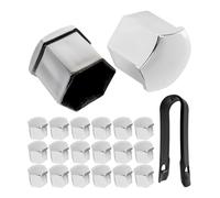 Tapas para tuercas de coche 17 mm, Color Plata, 20 x Tapones para tornillos de rueda con herramienta de desmontaje, Universal, para todas las marcas de coches, Ø 1,7 cm, Tapa de protección tornillo