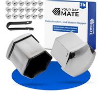 Tapas para tuercas de coche 21 mm, Color Plata, 20 x Tapones para tornillos de rueda con herramienta de desmontaje, Universal, para todas las marcas de coches, Ø 2,1 cm, Tapa de protección tornillo