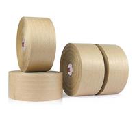 TAPEBEAR Cinta de Papel Kraft Engomada 1.5" Núcleo, Activada con Agua 70mm x 116m, Refuerzo de Fibras, Ecológica y Biodegradable para Cierre Seguro, Empaquetado y Envío, 4 Rollos