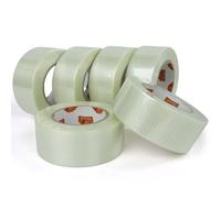 TAPEBEAR Cinta de Refuerzo Bidireccional 50mm x 55m, Cinta de Fibra de Vidrio 140um para Paletización Embalaje Mudanzas, 6 Rollos