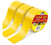 TAPEBEAR Cinta de Suelo Amarilla de Vinilo 50mm x 33m, Cinta de Seguridad Impermeable y Antidesgaste para Marcado en Gimnasios, Almacenes y Señalización, 3 Rollos