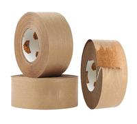 TAPEBEAR Cinta Gomizada Reforzada Activada con Agua, 50mm x 50m, Papel Kraft Ecológico para Embalaje Pesado y Sellado de Seguridad, 3 Rollos, Color Marrón