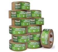 TAPEBEAR Cintas Adhesivas de Papel 50m x 50mm, Reciclable Marrón Cinta Adhesiva de Embalar para Embalaje de Cajas de Cartón de Envíos y Mudanzas, Precinto para Empaquetados Resistentes, 12 Rollo