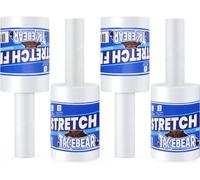 TAPEBEAR Film Transparente Para Embalar Con Asas Rollo Alta Elasticidad Estiramiento 10cm x 305M, Mini Film Elástico, Film Resistente de Plástico para Paletizar Embalaje, Mudanzas y Envoltura, 4Rollos