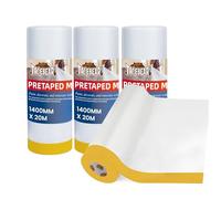TAPEBEAR Película Protectora Pretapeada 1400mm x 20m (4 Rollos) - Plástico para Pintar con Cinta Integrada, Barrera Anti Polvo para Construcción, Auto, Muebles y Electrodomésticos