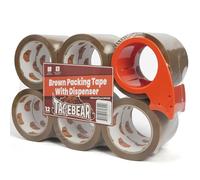 TAPEBEAR Rollo de Cinta para Embalaje Marrón con Dispensador, 66um Grosor, 48mm Ancho x 50m Largo, Adhesivo Seguro para Sellado de Cartón, Envíos y Almacenamiento