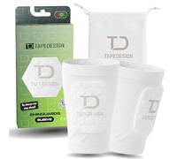 TAPEDESIGN Espinilleras blancas para niños y adultos - Funda 3 en 1 con protección integrada - Ultraligera, flexible y antideslizante - Almohadillas de fútbol para entrenamiento y juego