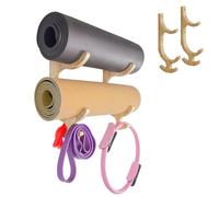 Tapeera Soporte de pared de madera para esterilla de yoga, estante de almacenamiento para esterilla de yoga, almacenamiento y organizador de equipos de gimnasio en casa, soporte de pared con banda de