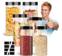 Taper Plastico 1000ml×3+500ml×3 Candy Bar Tarros Hermético Apilable con Tapa a Prueba de Humedad Práctico con Etiquetas y Rotuladores para Chuches Liofilizadas Cremas Lociones Corporales Joyas Comida