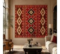 Tapestries Extra Large 180 x 230 cm, Custom Image Logo Text Personalized Tapestry Wall Hanging Backdrop, Geométrico Retro Rojo, Beige, Marrón, Gris,