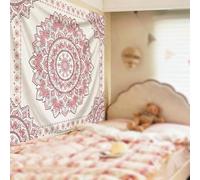Tapestries for Bedroom Living Room Kitchen Hallway Dining Room Window Bathroom Tapestry 160 x 200 cm,Pink, White Floral Medallion Flower Plant Print,