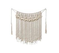 Tapestry Wall Hanging 100x107cm arte de algodón tejido de algodón con borla, decoración de pared para dormitorio de apartamento (fuera de blanco)