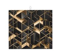 Tapete absorbente de 2 estampados a cuadros negros y dorados para encimera de cocina, absorbente de agua y antideslizante, para vajilla, encimera de cocina